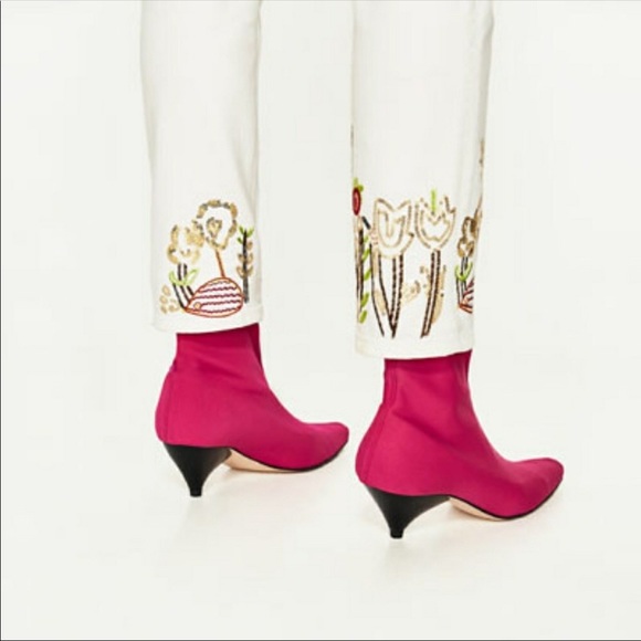 NWT! Zara Vintage High Waist Embroidered Beaded Straight Leg White Jeans Size 4 - Picture 12 of 13